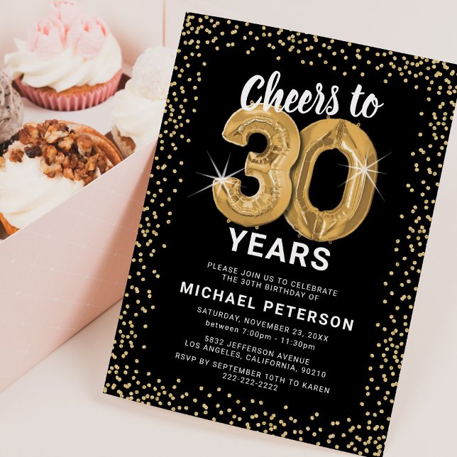30th Birthday Black Gold Invitation (Creator Uploaded)