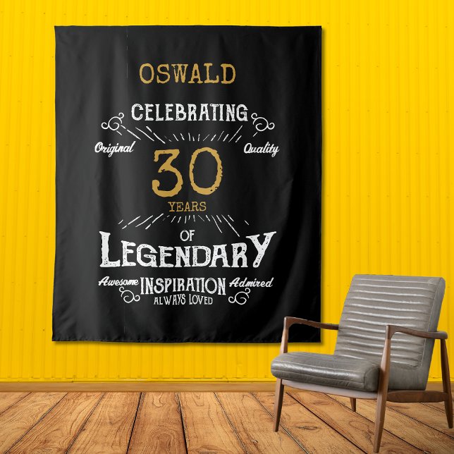 30th Birthday Black Gold  Legendary Photo Backdrop Tapestry (30th Birthday Black Gold Legendary Photo Backdrop
)