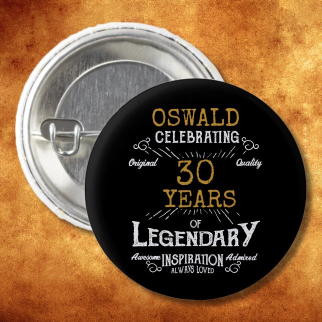 30th Birthday Black Gold Legendary Retro 3 Cm Round Badge (30th Birthday Black Gold Legendary Retro Button
)