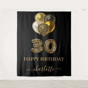 30th birthday black gold leopard name script tapestry