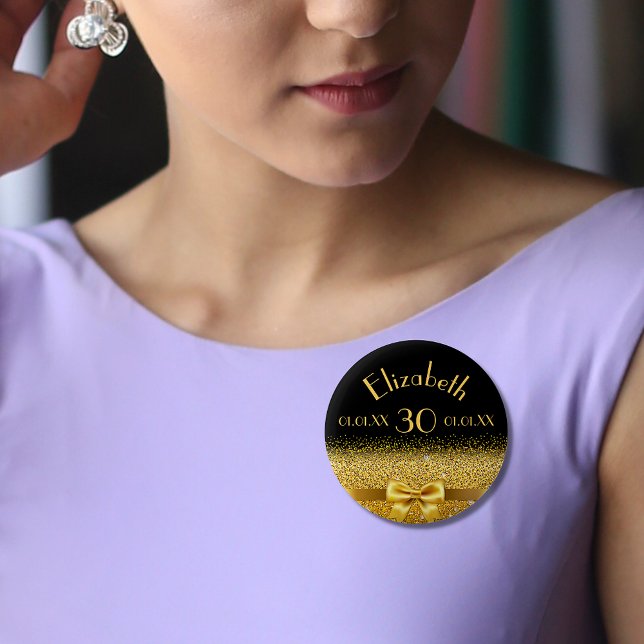 30th birthday black gold monogram elegant 6 cm round badge (Creator Uploaded)