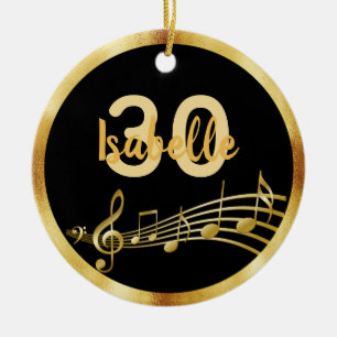 30th birthday black gold music notes name ceramic ornament