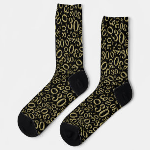 30th Birthday Black/Gold Random Number Pattern Socks