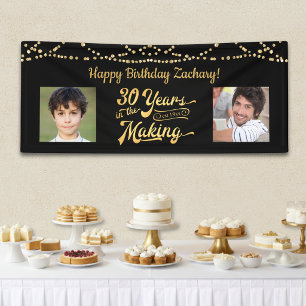 30th Birthday Black Gold String Lights Photos Banner
