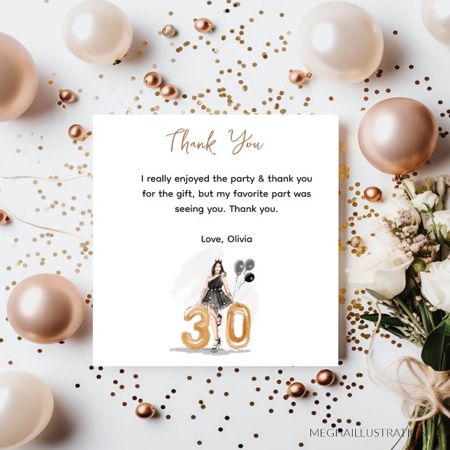 30th birthday black & golden  thank you card (Creator Uploaded)