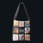 30th birthday black photo collage crossbody bag<br><div class="desc">A unique gift for a woman's 30th birthday, celebrating her life with a collage of 8 of your own photos, pictures. Personalise and add her name, age 30 and a date. A chic black background. Grey and white letters and numbers. The name is written with a modern hand lettered style...</div>