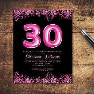30th Birthday Black Pink Budget Invitation  Flyer