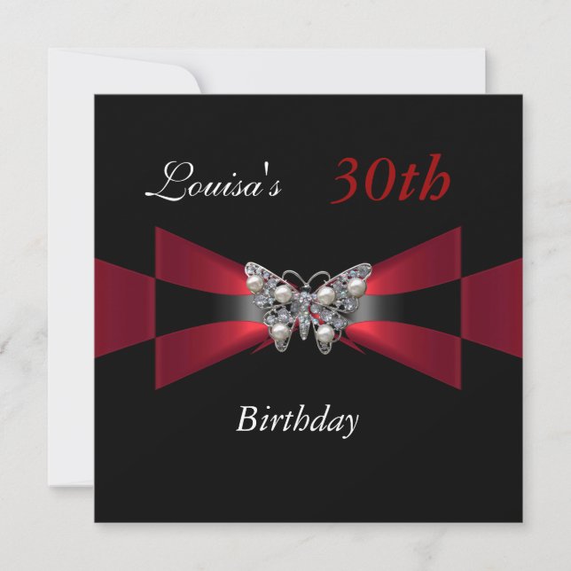 30th Birthday Black Red Butterfly Invite (Front)
