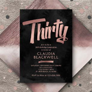 30th Birthday Black Rose Gold Invitation