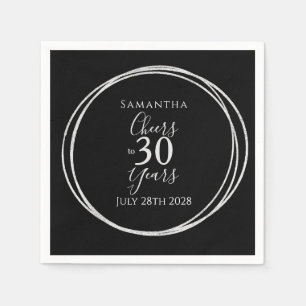 30th Birthday Black Silver Cheers 30 Years Party Napkin