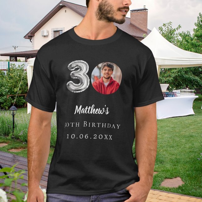 30th birthday black silver photo T-Shirt (Creator Uploaded)