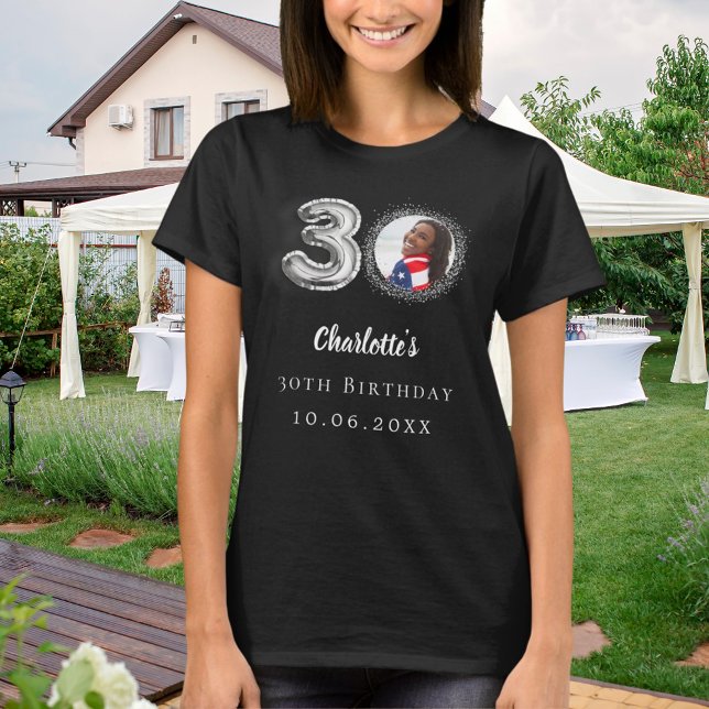 30th birthday black silver photo T-Shirt (Creator Uploaded)