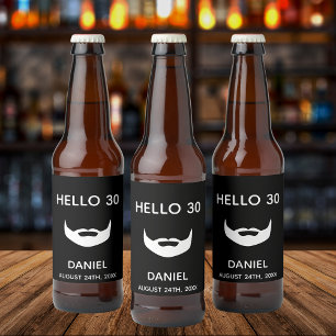 30th birthday black white beard name guy men fun beer bottle label