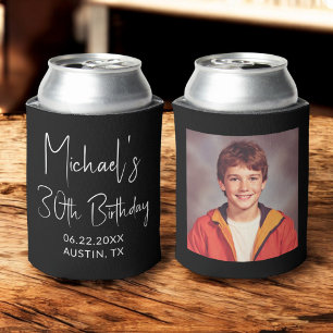 30th Birthday Black White Instagram Photo Can Cooler