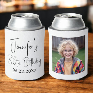 30th Birthday Black White Instagram Photo Can Cooler