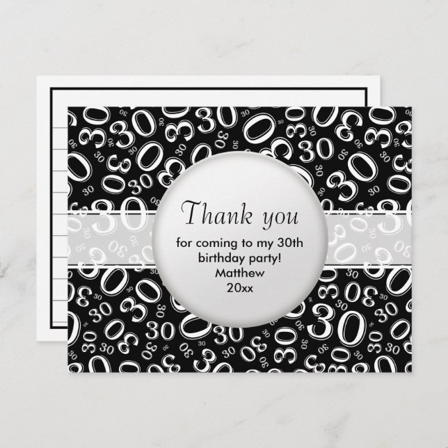 30th Birthday: Black/White Number Pattern (Front/Back)