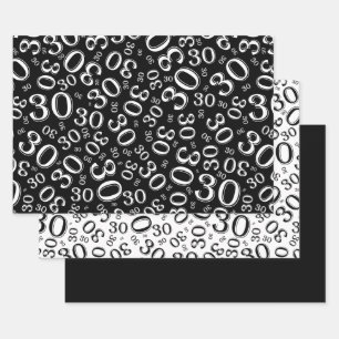 30th Birthday Black & White Number Pattern 30 Wrapping Paper Sheet