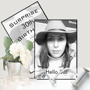 30th Birthday Black White Photo Modern Elegant Invitation