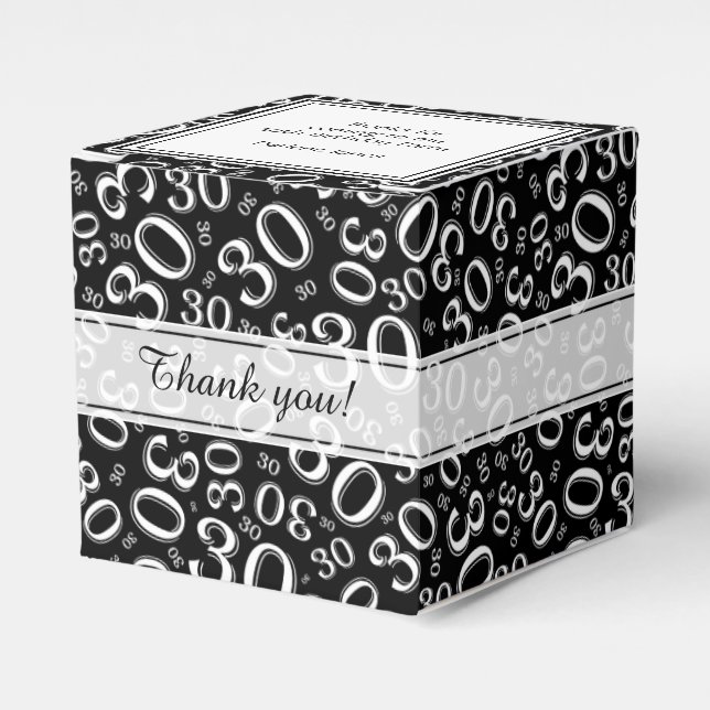 30th Birthday Black/White Random Number Pattern Favour Box (Front Side)