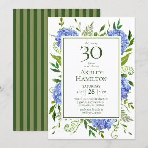 30th Birthday Blue Hydrangeas Invitation