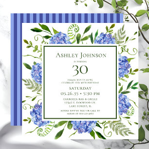 30th Birthday Blue Hydrangeas Invitation