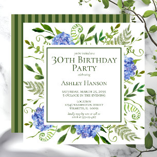 30th Birthday Blue Hydrangeas Invitation