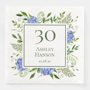 30th Birthday Blue Hydrangeas Napkin