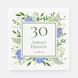 30th Birthday Blue Hydrangeas Napkin
