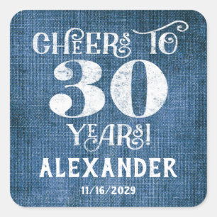 30th Birthday Blue Linen Thank You Favor Stickers