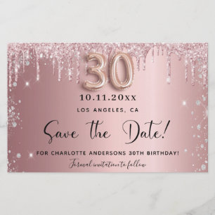 30th birthday blush glitter save the date card