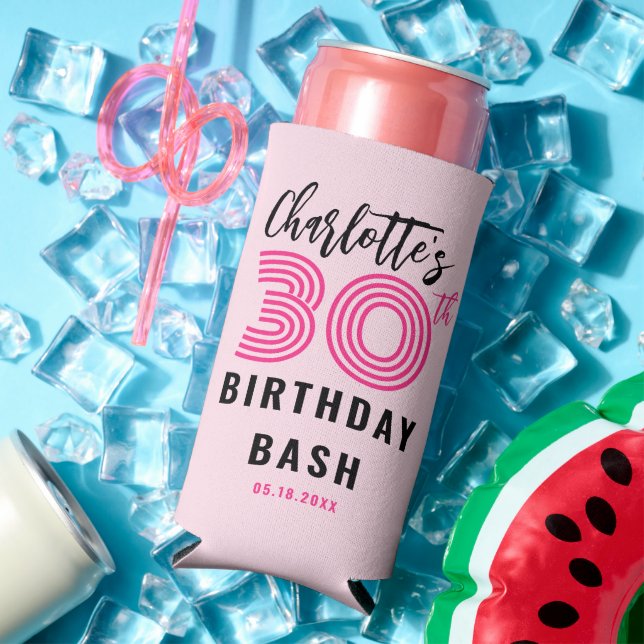30Th Birthday Blush Modern Script Personalised Seltzer Can Cooler (In Situ Summer)