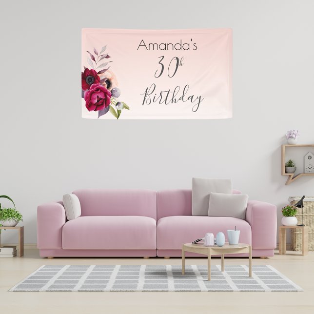 30th birthday blush pink rose gold floral banner (Creator Uploaded)
