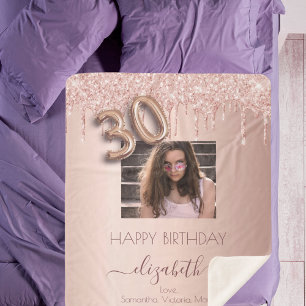 30th birthday blush rose gold glitter friends sherpa blanket