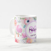 30th birthday boho chic watercolored pink flowers coffee mug (Front Left)