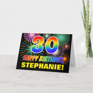 30th Birthday: Bold, Fun, Fireworks, Rainbow 30 Card