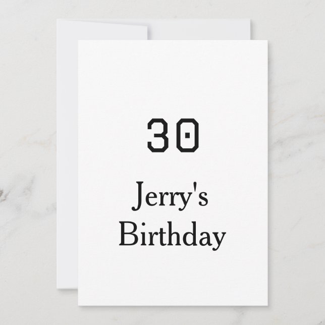 30th birthday bold letter name date simple minimal invitation (Front)
