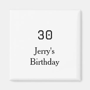 30th birthday bold letter name date simple minimal magnet