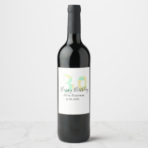 30th birthday bold letter pastel yellow black retr wine label