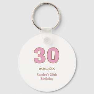 30th birthday bold pink golden name date simple mi key ring