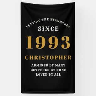 30th Birthday Born 1993 Add Name Black Gold Banner