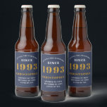 30th Birthday Born 1993 Add Name Blue Gold Beer Bottle Label<br><div class="desc">Personalized Birthday add your name and year beer label. Edit the name and year with the template provided. A wonderful custom blue birthday party accessory. More gifts and party supplies available with the "setting standards" design in the store.</div>