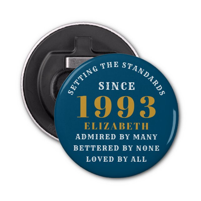 30th Birthday Born 1993 Add Name Blue Gold Bottle Opener (Front)