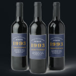 30th Birthday Born 1993 Add Name Blue Gold Wine Label<br><div class="desc">Personalized Birthday add your name and year wine label. Edit the name and year with the template provided. A wonderful custom blue birthday party accessory. More gifts and party supplies available with the "setting standards" design in the store.</div>