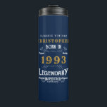 30th Birthday Born 1993 Legend Blue Gold Add Name Thermal Tumbler<br><div class="desc">Birthday "Original Quality Legendary Inspiration" thermal tumbler. Add the name and year as desired in the template fields creating a unique birthday celebration item. Team this up with the matching gifts,  party accessories,  and clothing available in our store www.zazzle.com/store/thecelebrationstore</div>
