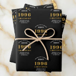 30th Birthday born 1996 Add Name Black Gold Wrapping Paper Sheet<br><div class="desc">A personalized wrapping paper design for that birthday celebration for a special person. Add the name to this vintage retro style black and gold design for a custom birthday gift. Easily edit the name and year with the template provided. A wonderful custom birthday gift. More gifts and party supplies for...</div>