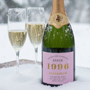 30th Birthday Born 1996 Add Name Pink Grey Sparkling Wine Label