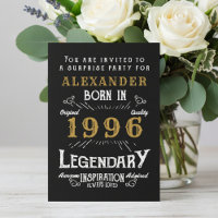 30th Birthday Born 1996 Black Gold Retro Vintage
