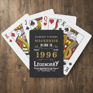 30th Birthday Born 1996 Legend Black Gold Playing Cards