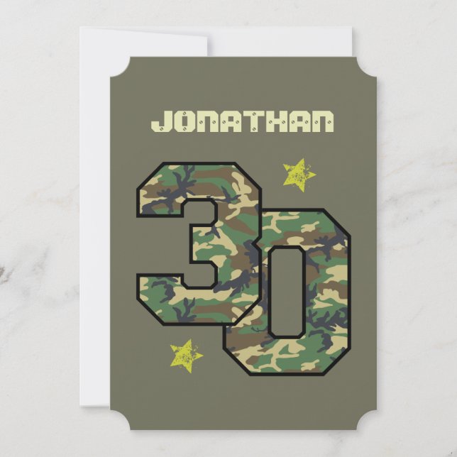 30th Birthday Camo One Year Custom Name A03 Invitation (Front)