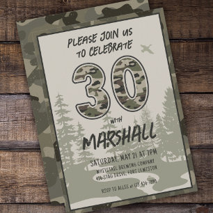 30th Birthday Camouflage Woodland Forest for Him Invitation